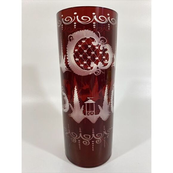 Egermann Ruby Red Cut To Clear Glass Vase Czech Bohemian Castle 40’s 10” X 4” - Picture 2 of 13